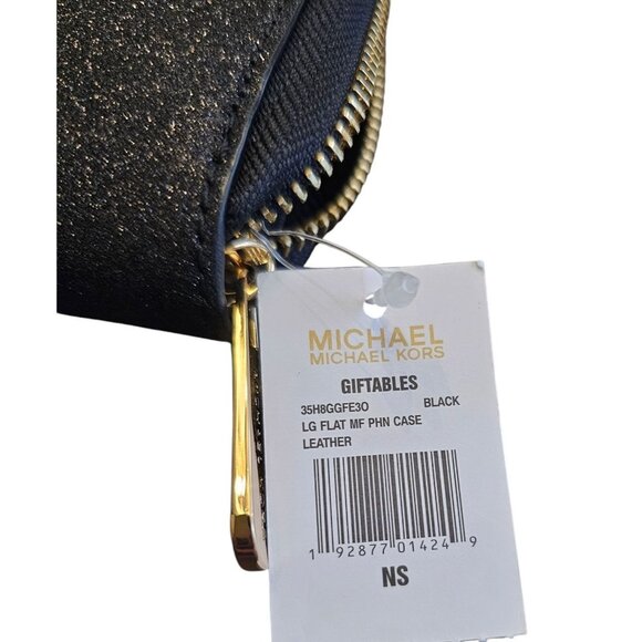 New Michael Kors Large Flat Multifunction Phone Case Wristlet Blk Glitter Wallet - Picture 3 of 16